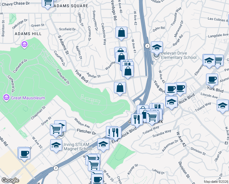 map of restaurants, bars, coffee shops, grocery stores, and more near 3883 Filion Street in Los Angeles