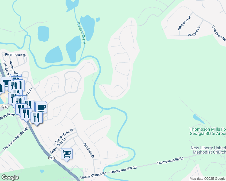 map of restaurants, bars, coffee shops, grocery stores, and more near 9057 Lexington Court in Braselton