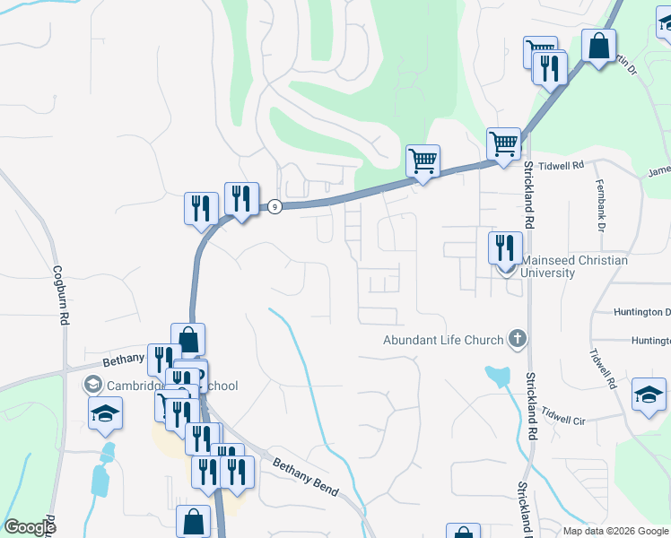 map of restaurants, bars, coffee shops, grocery stores, and more near 3280 Wood Branch Drive in Alpharetta