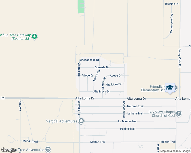 map of restaurants, bars, coffee shops, grocery stores, and more near 60400 Adobe Drive in Joshua Tree