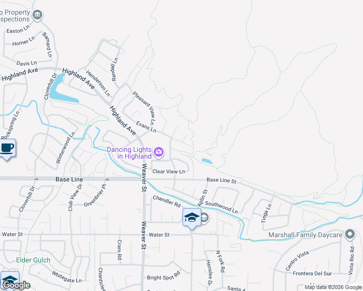 map of restaurants, bars, coffee shops, grocery stores, and more near 29653 Evans Lane in Highland