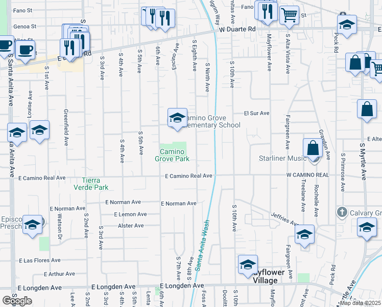map of restaurants, bars, coffee shops, grocery stores, and more near 1429 South Eighth Avenue in Arcadia