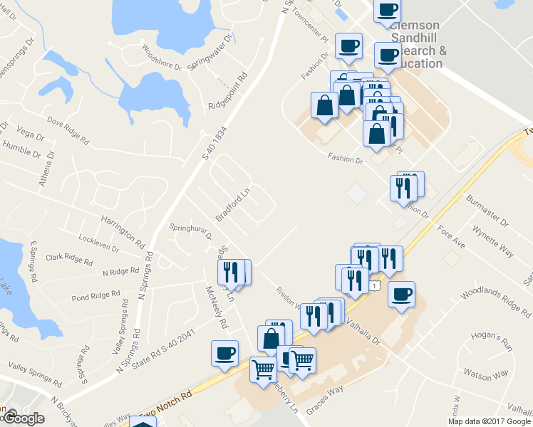 map of restaurants, bars, coffee shops, grocery stores, and more near 1109 Bradford Ridge Lane in Columbia