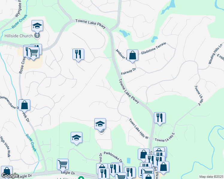 map of restaurants, bars, coffee shops, grocery stores, and more near 4012 Ironhill Lane in Woodstock