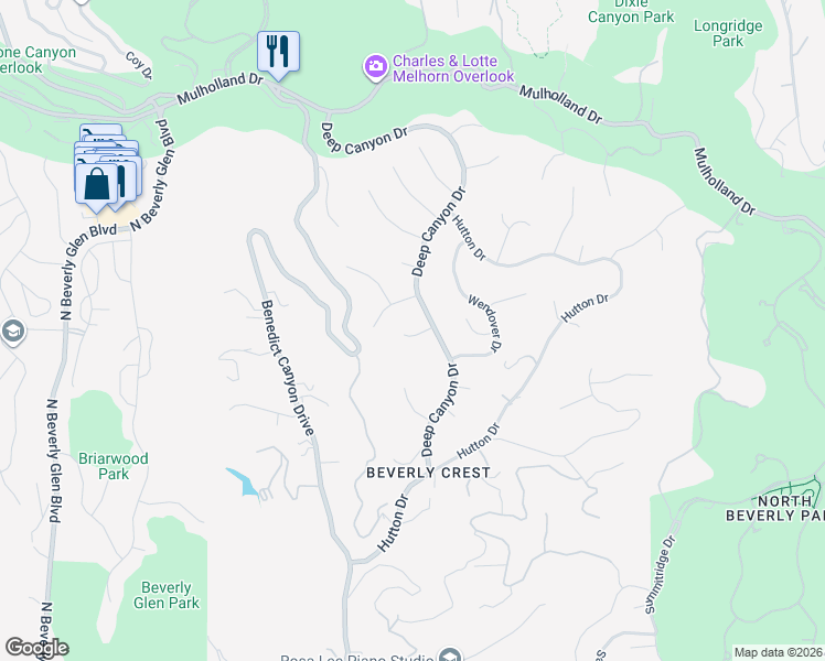 map of restaurants, bars, coffee shops, grocery stores, and more near 9831 Cardigan Place in Beverly Hills