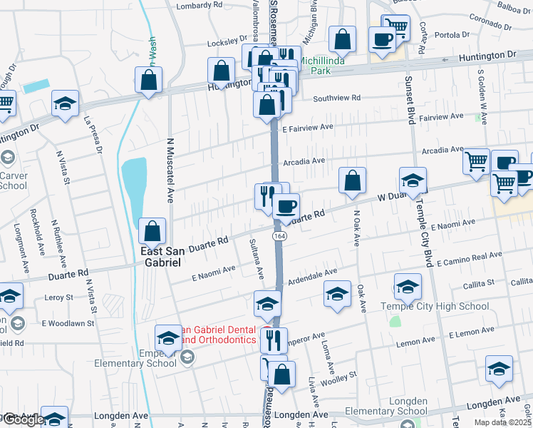 map of restaurants, bars, coffee shops, grocery stores, and more near 6925 Rosemead Boulevard in San Gabriel