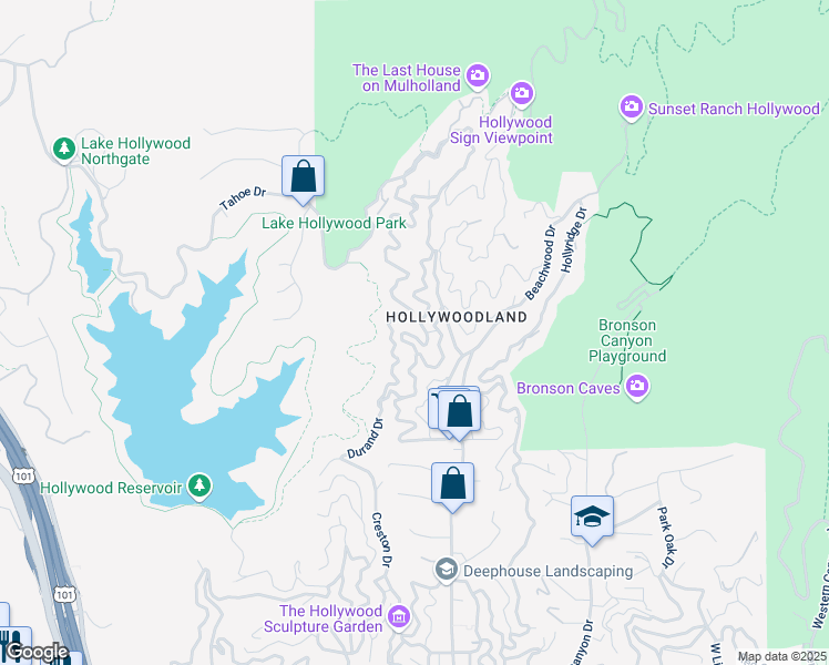 map of restaurants, bars, coffee shops, grocery stores, and more near 6459 Rodgerton Drive in Los Angeles