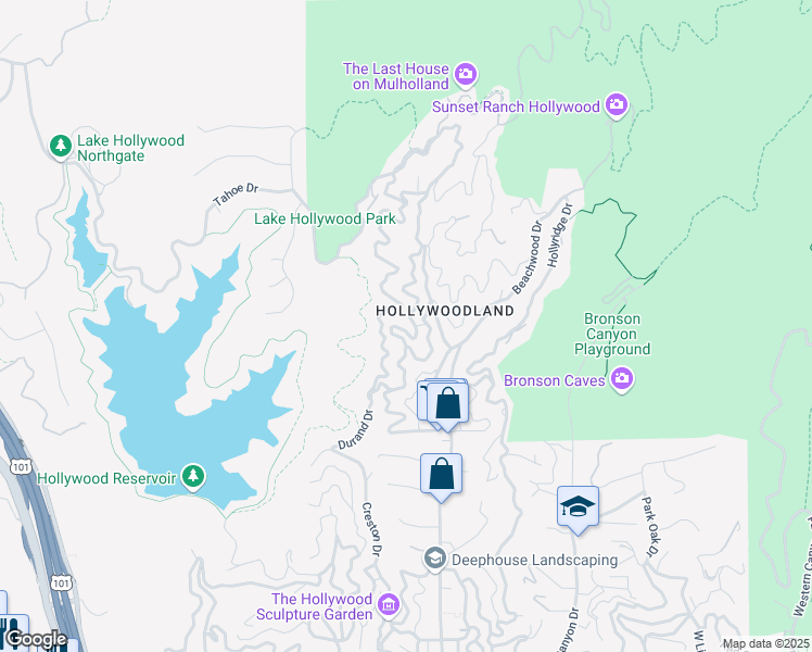 map of restaurants, bars, coffee shops, grocery stores, and more near 6459 Rodgerton Drive in Los Angeles