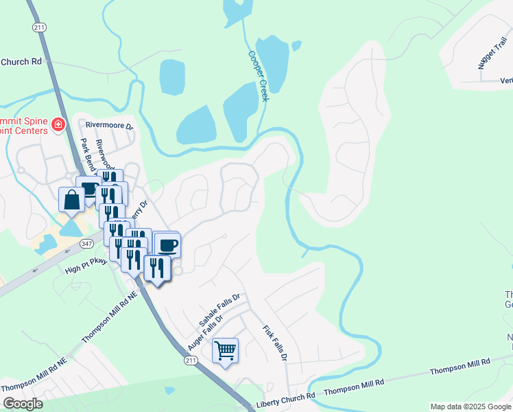 map of restaurants, bars, coffee shops, grocery stores, and more near 5115 Blue Ash Court in Braselton