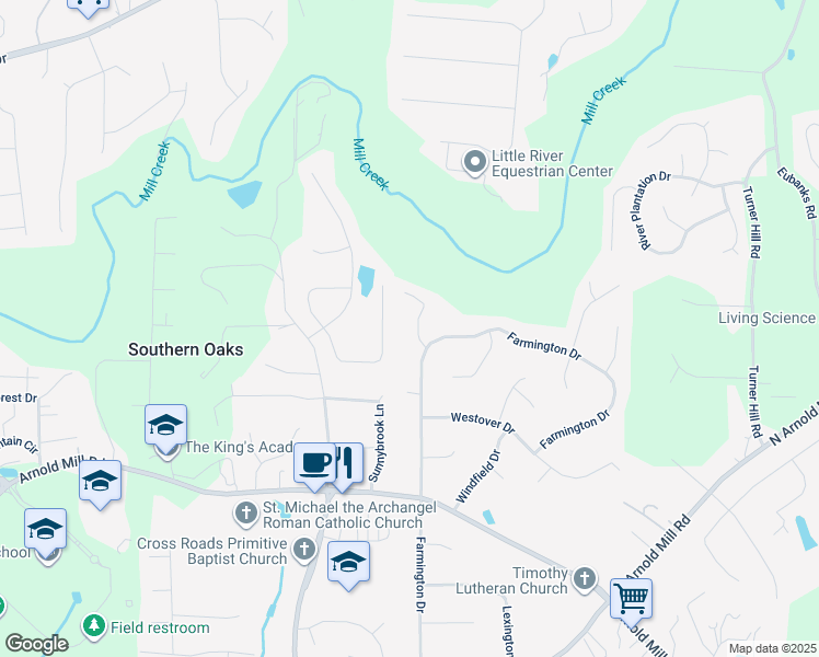map of restaurants, bars, coffee shops, grocery stores, and more near 805 Hampton Court in Woodstock
