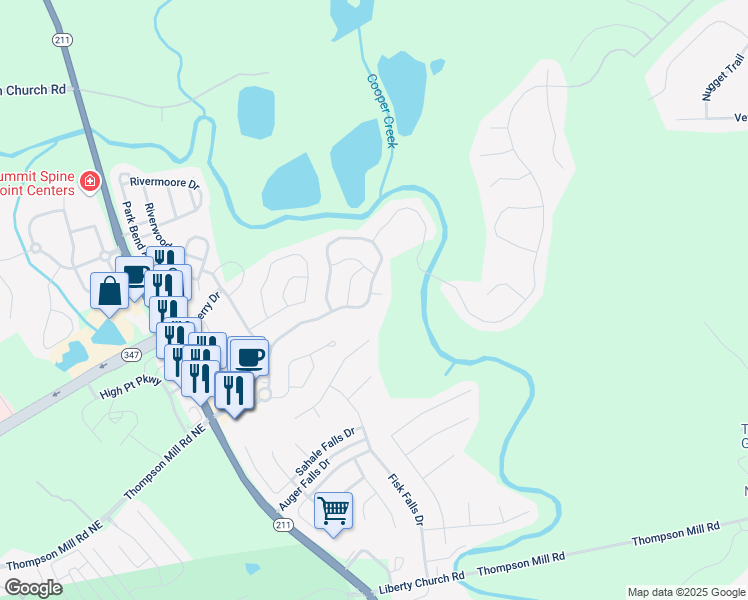 map of restaurants, bars, coffee shops, grocery stores, and more near 5115 Blue Ash Court in Braselton
