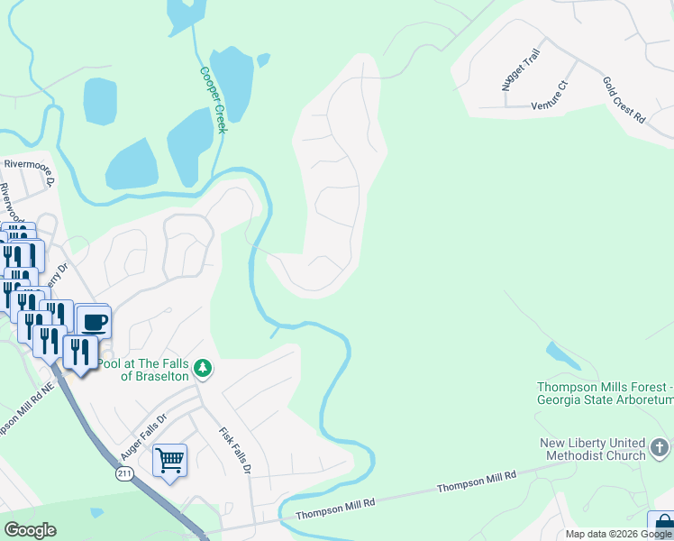 map of restaurants, bars, coffee shops, grocery stores, and more near 7271 Silk Tree Pointe in Braselton