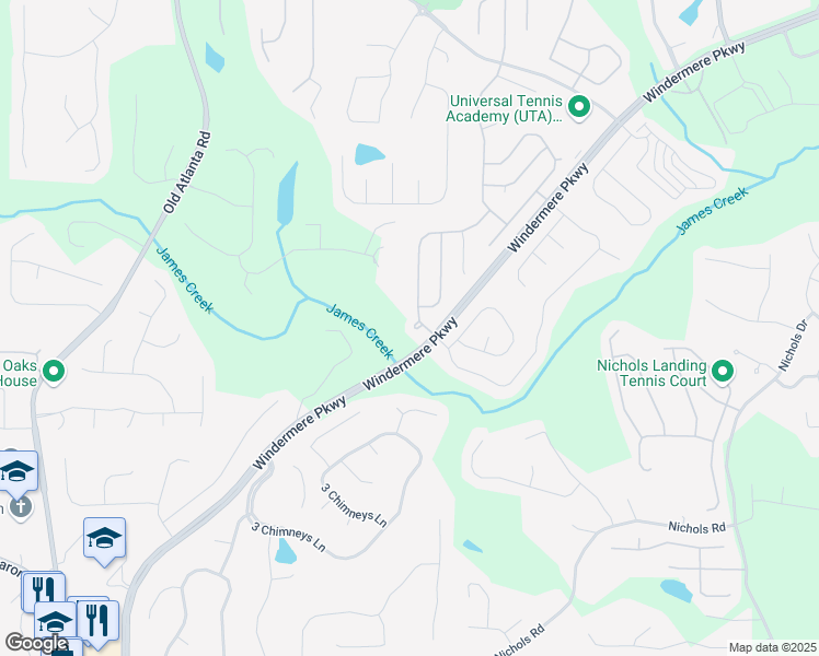 map of restaurants, bars, coffee shops, grocery stores, and more near 4610 Wollaston Road in Cumming