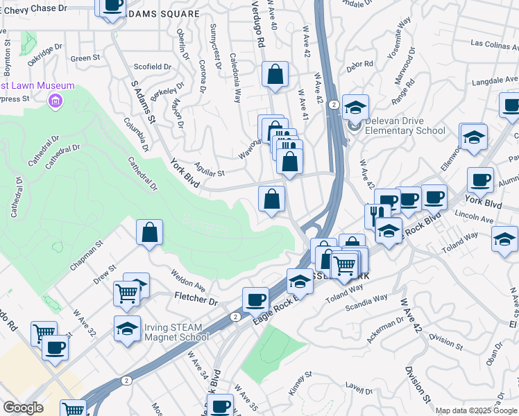 map of restaurants, bars, coffee shops, grocery stores, and more near 3883 Filion Street in Los Angeles