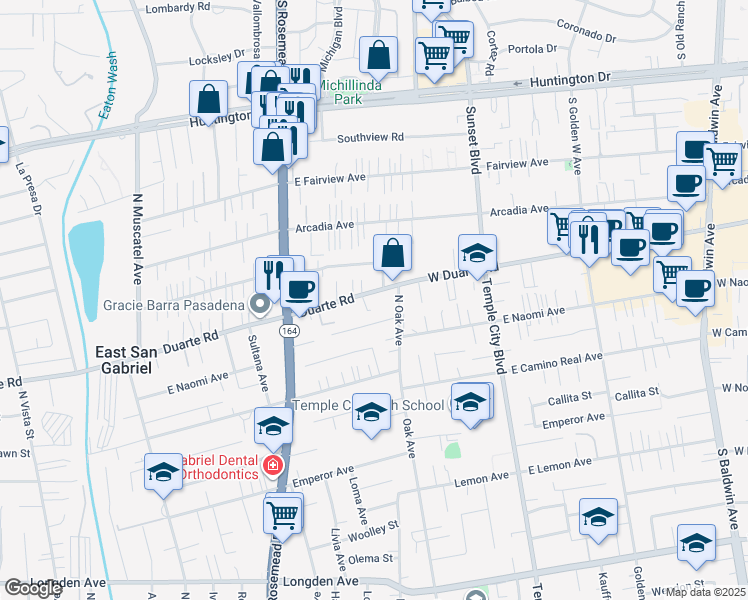 map of restaurants, bars, coffee shops, grocery stores, and more near 9124 Duarte Road in San Gabriel