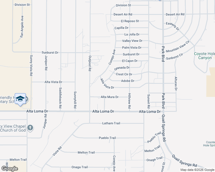 map of restaurants, bars, coffee shops, grocery stores, and more near 61426 Veterans Way in Joshua Tree