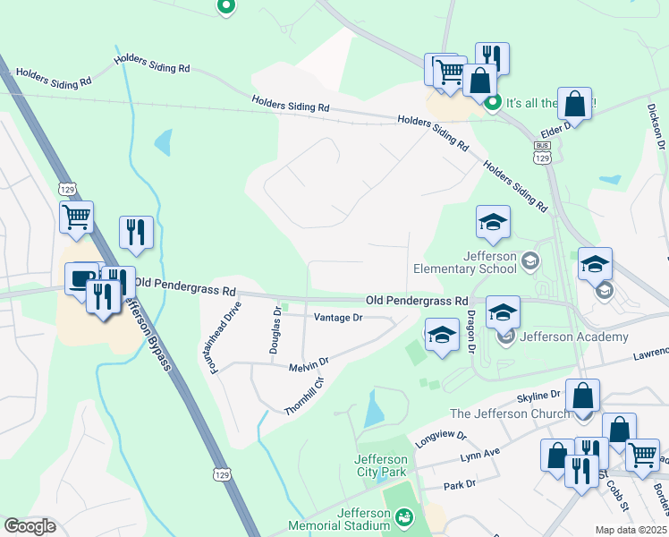 map of restaurants, bars, coffee shops, grocery stores, and more near 176 Brittany Lane in Jefferson
