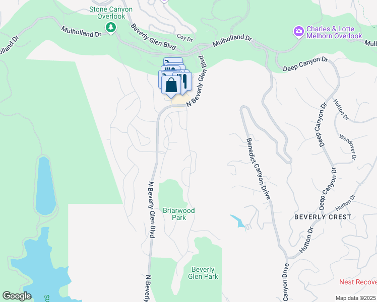map of restaurants, bars, coffee shops, grocery stores, and more near 2803 Angelo Drive in Los Angeles