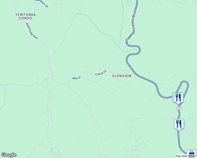 map of restaurants, bars, coffee shops, grocery stores, and more near 22013 Alta Drive in Topanga