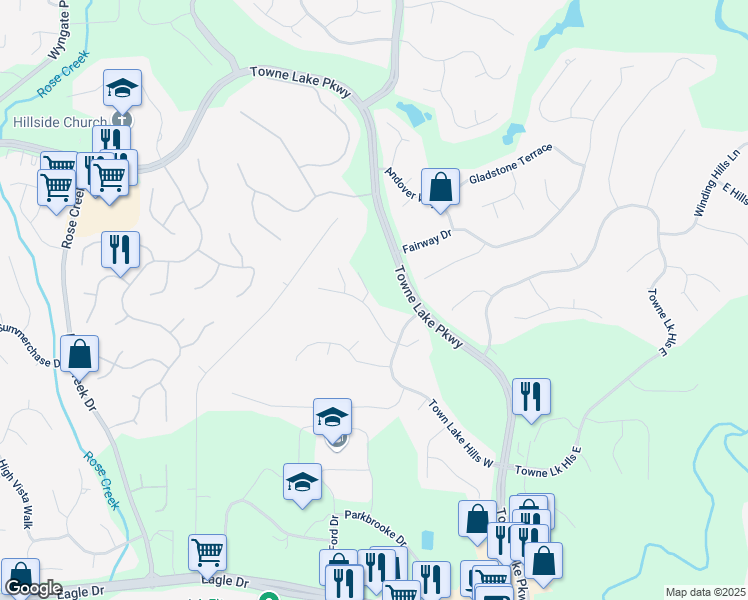 map of restaurants, bars, coffee shops, grocery stores, and more near 4012 Ironhill Lane in Woodstock