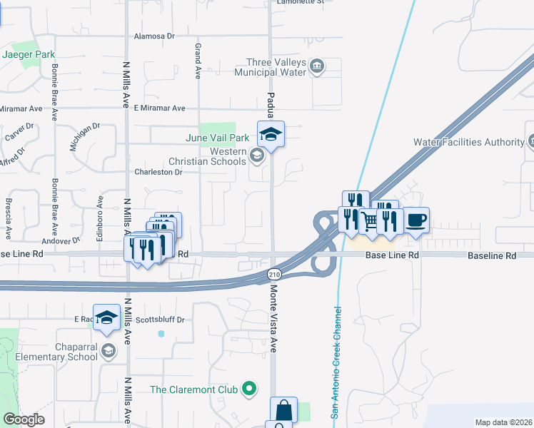 map of restaurants, bars, coffee shops, grocery stores, and more near 880 Decatur Circle in Claremont