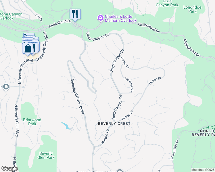 map of restaurants, bars, coffee shops, grocery stores, and more near 9831 Cardigan Place in Beverly Hills