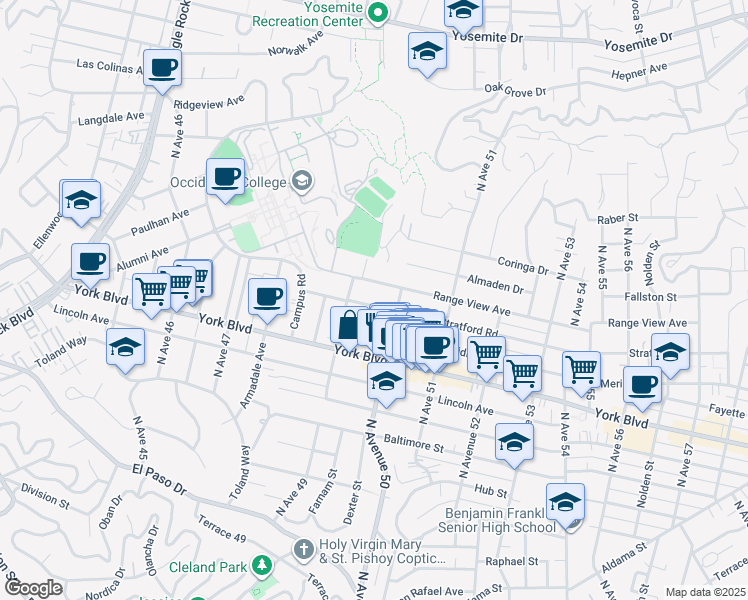 map of restaurants, bars, coffee shops, grocery stores, and more near 4929 Stratford Road in Los Angeles