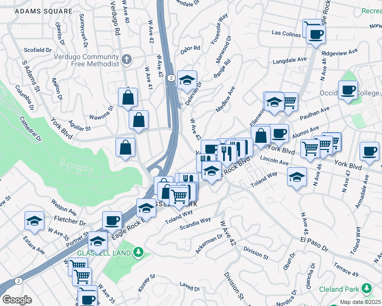 map of restaurants, bars, coffee shops, grocery stores, and more near 4190 York Boulevard in Los Angeles