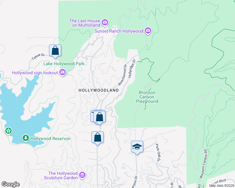 map of restaurants, bars, coffee shops, grocery stores, and more near 3033 Hollyridge Drive in Los Angeles