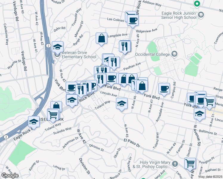 map of restaurants, bars, coffee shops, grocery stores, and more near 4430 York Boulevard in Los Angeles
