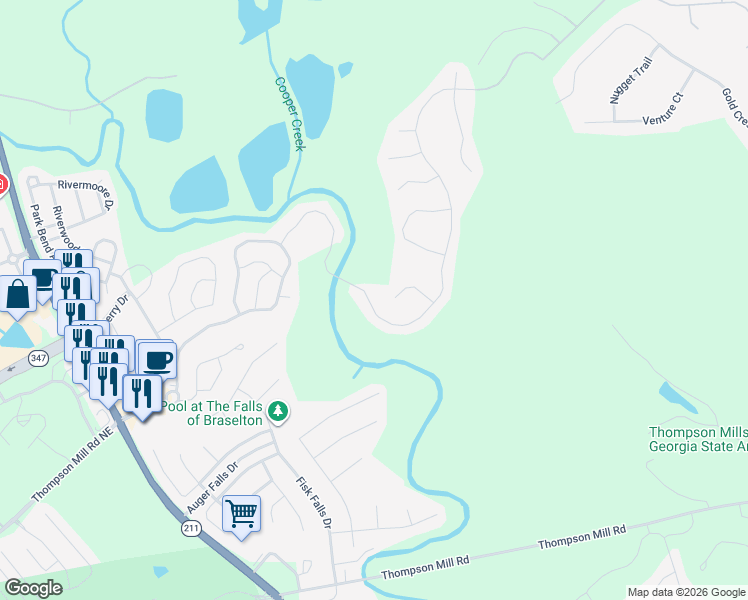 map of restaurants, bars, coffee shops, grocery stores, and more near 7071 Silk Tree Pointe in Braselton