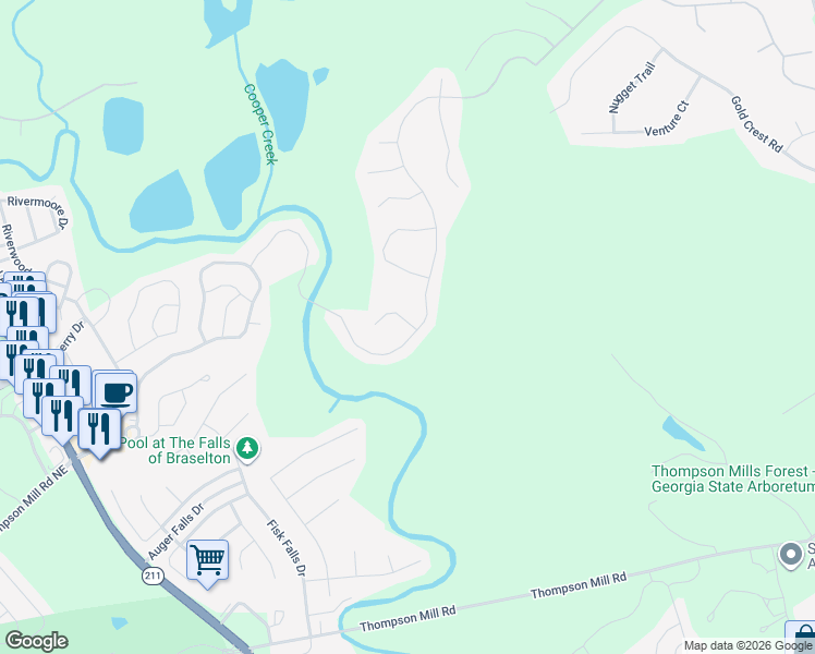 map of restaurants, bars, coffee shops, grocery stores, and more near 7271 Silk Tree Pointe in Braselton