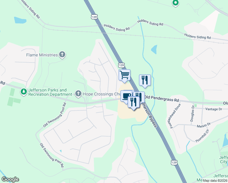 map of restaurants, bars, coffee shops, grocery stores, and more near 59 Red Bud Road in Jefferson