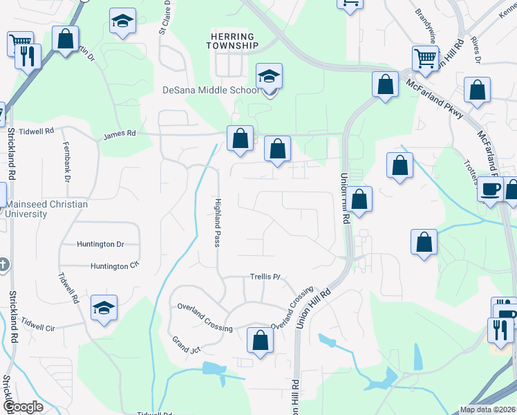 map of restaurants, bars, coffee shops, grocery stores, and more near 1835 Waverly Glen Drive in Alpharetta