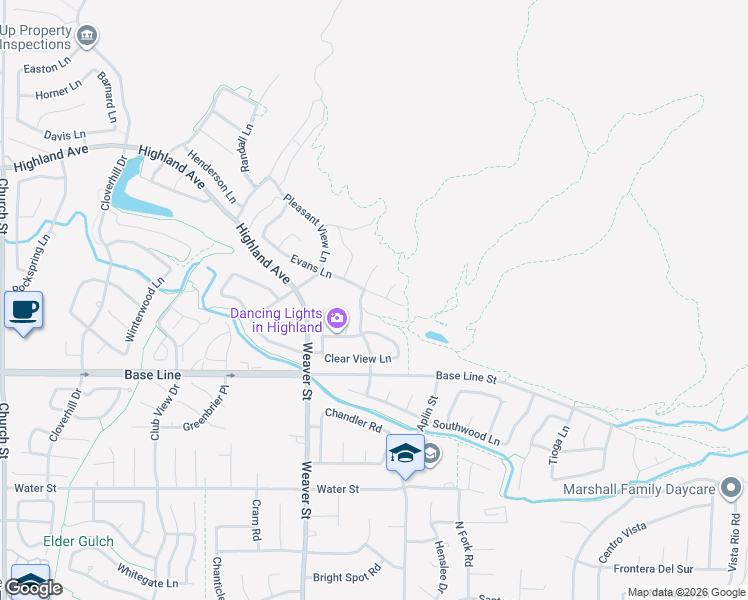 map of restaurants, bars, coffee shops, grocery stores, and more near 29653 Evans Lane in Highland