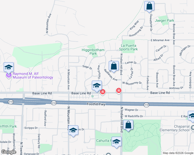 map of restaurants, bars, coffee shops, grocery stores, and more near 2177 Oxford Avenue in Claremont