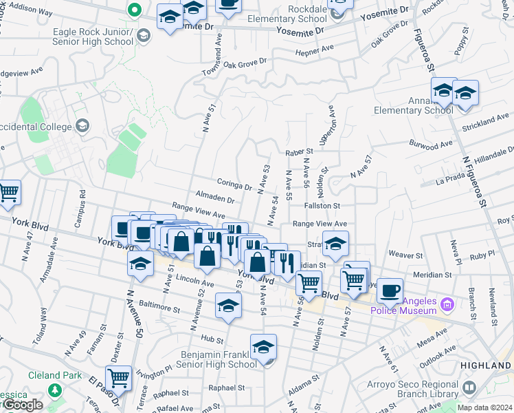 map of restaurants, bars, coffee shops, grocery stores, and more near 1721 North Avenue 53 in Los Angeles
