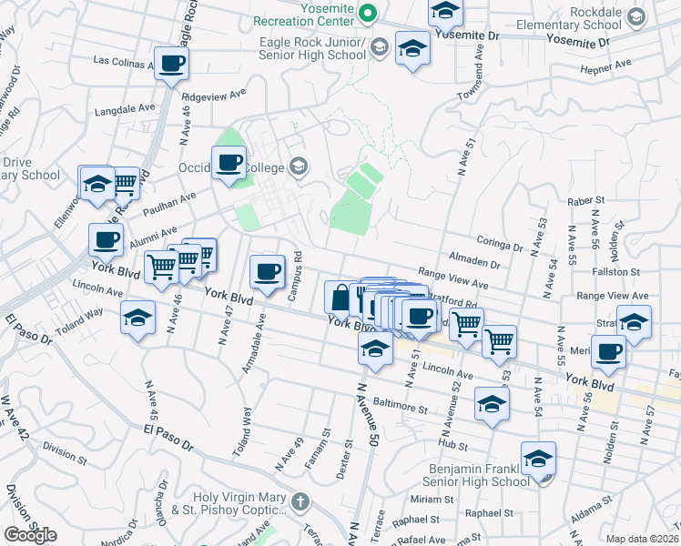 map of restaurants, bars, coffee shops, grocery stores, and more near 4864 Stratford Road in Los Angeles