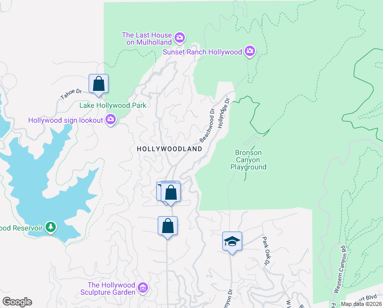 map of restaurants, bars, coffee shops, grocery stores, and more near 2928 North Beachwood Drive in Los Angeles