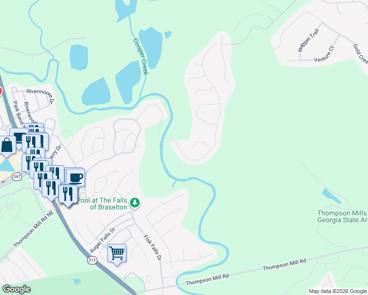 map of restaurants, bars, coffee shops, grocery stores, and more near 7071 Silk Tree Pointe in Braselton