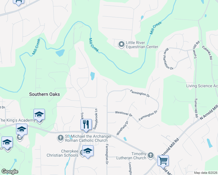 map of restaurants, bars, coffee shops, grocery stores, and more near 804 Hampton Court in Woodstock