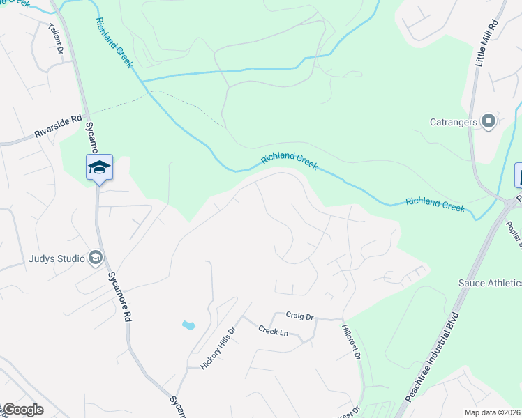 map of restaurants, bars, coffee shops, grocery stores, and more near 5356 Blossom Brook Drive in Sugar Hill