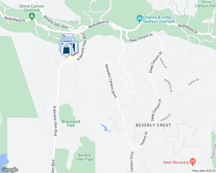 map of restaurants, bars, coffee shops, grocery stores, and more near 2719 Benedict Canyon Drive in Beverly Hills