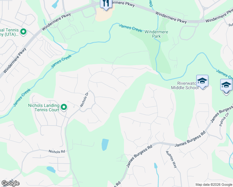 map of restaurants, bars, coffee shops, grocery stores, and more near 1070 Pebble Creek Trail in Suwanee