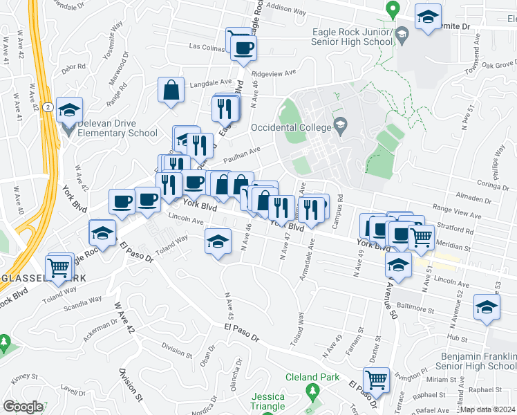 map of restaurants, bars, coffee shops, grocery stores, and more near 1515 Hazelwood Avenue in Los Angeles