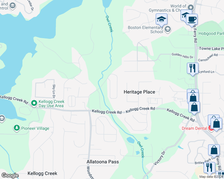 map of restaurants, bars, coffee shops, grocery stores, and more near 273 Shoals Bridge Road in Acworth
