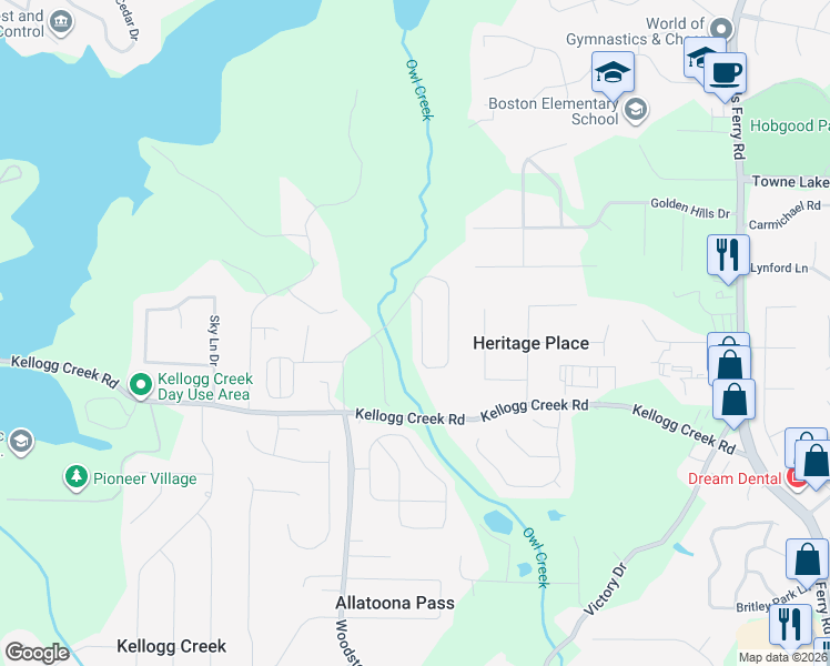 map of restaurants, bars, coffee shops, grocery stores, and more near 273 Shoals Bridge Road in Acworth