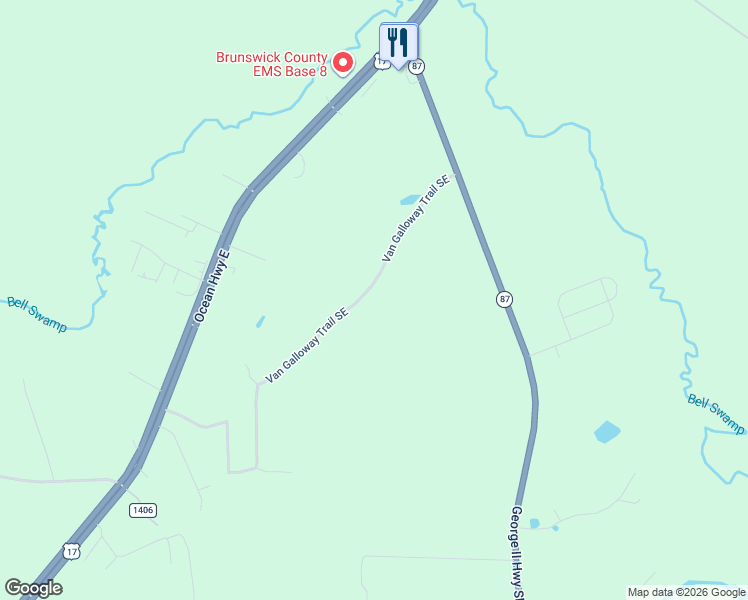 map of restaurants, bars, coffee shops, grocery stores, and more near 231 Van Galloway Trail SE in Winnabow