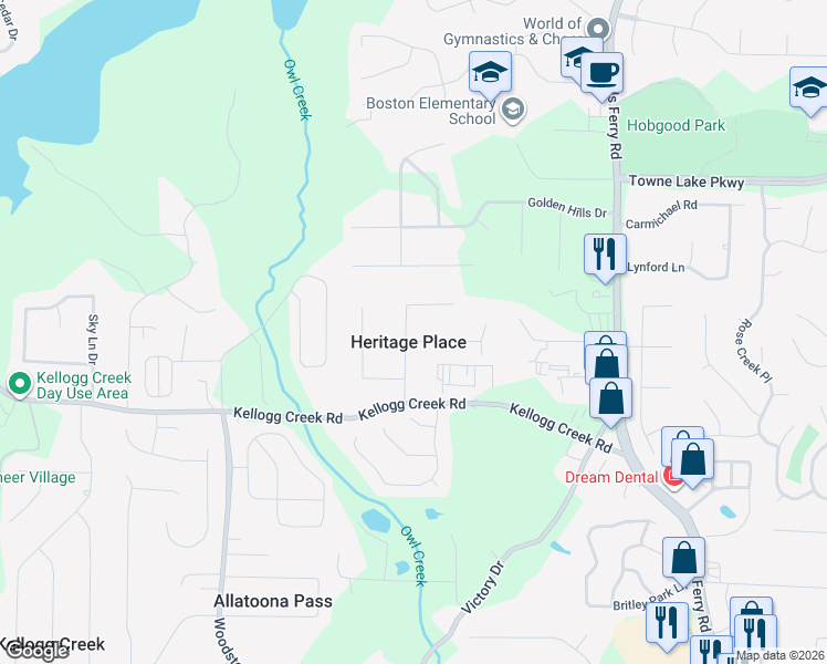 map of restaurants, bars, coffee shops, grocery stores, and more near 1498 Heritage Way in Acworth