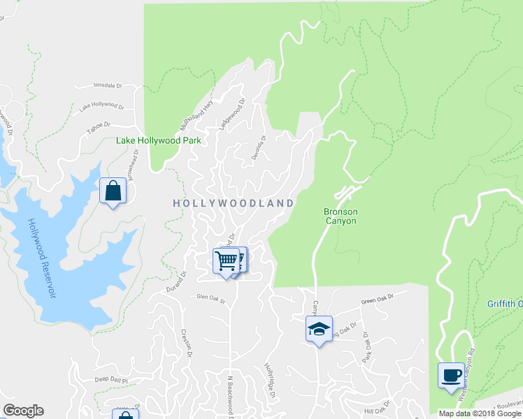 map of restaurants, bars, coffee shops, grocery stores, and more near 2940 North Beachwood Drive in Los Angeles
